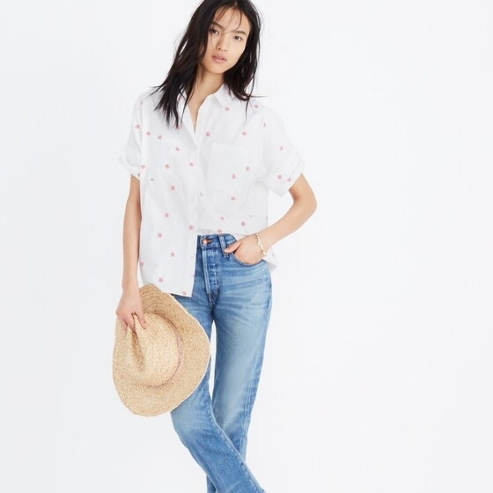 Madewell Embroidered Daisy Courier Shirt Sz Xs